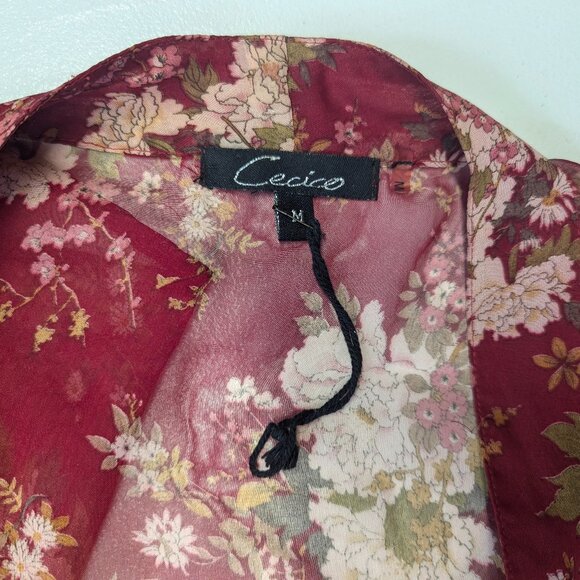 Cecico Size Medium Burgundy Floral Sheer Wrap - Picture 6 of 15